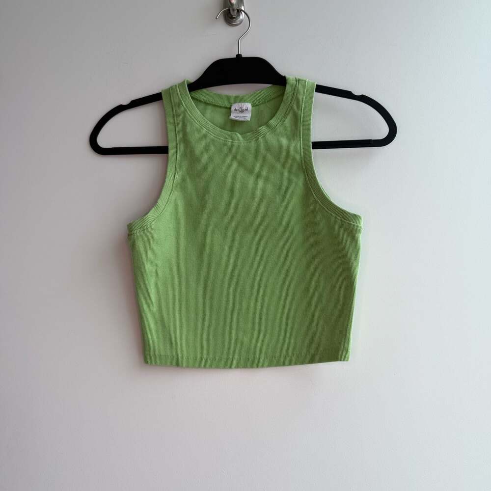 Destined Ribbed Racerback Crop Tank Top Green Size Large